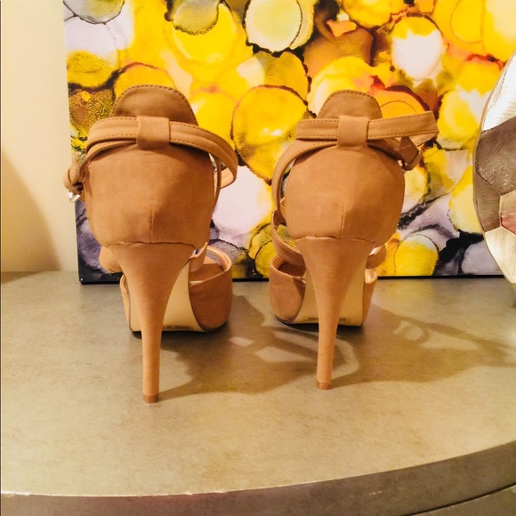 Modesta Ann High Heels-Camel Faux Suede-Open toe - Picture 3 of 8